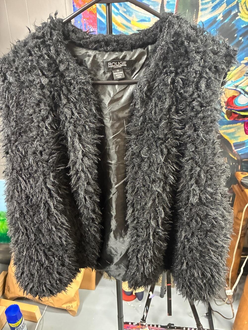 Black Faux Fur Vest • Rouge Collection 1X • Shaggy Plush Texture • Plus Size